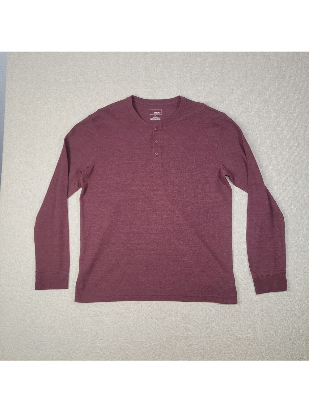 Sonoma Long Sleeve Quarter Button Layering Shirt Mens XL Burgundy